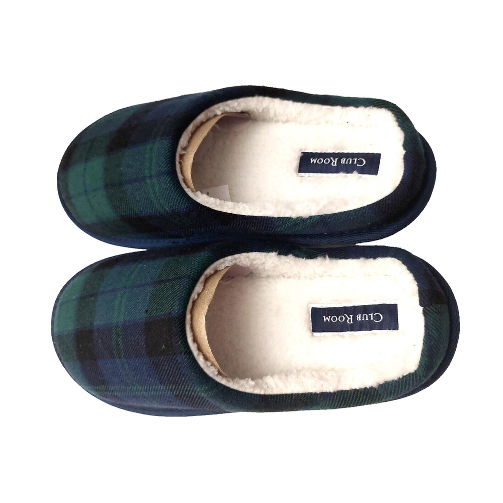 Club Room Men's Blue & Green Plaid Indoor/Outdoor Slippers Size Small 6-7 - Picture 6 of 15